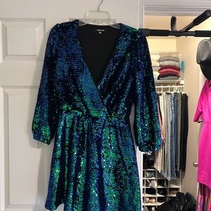 Sugarlips Sequin Mini Dress in Blue and Green